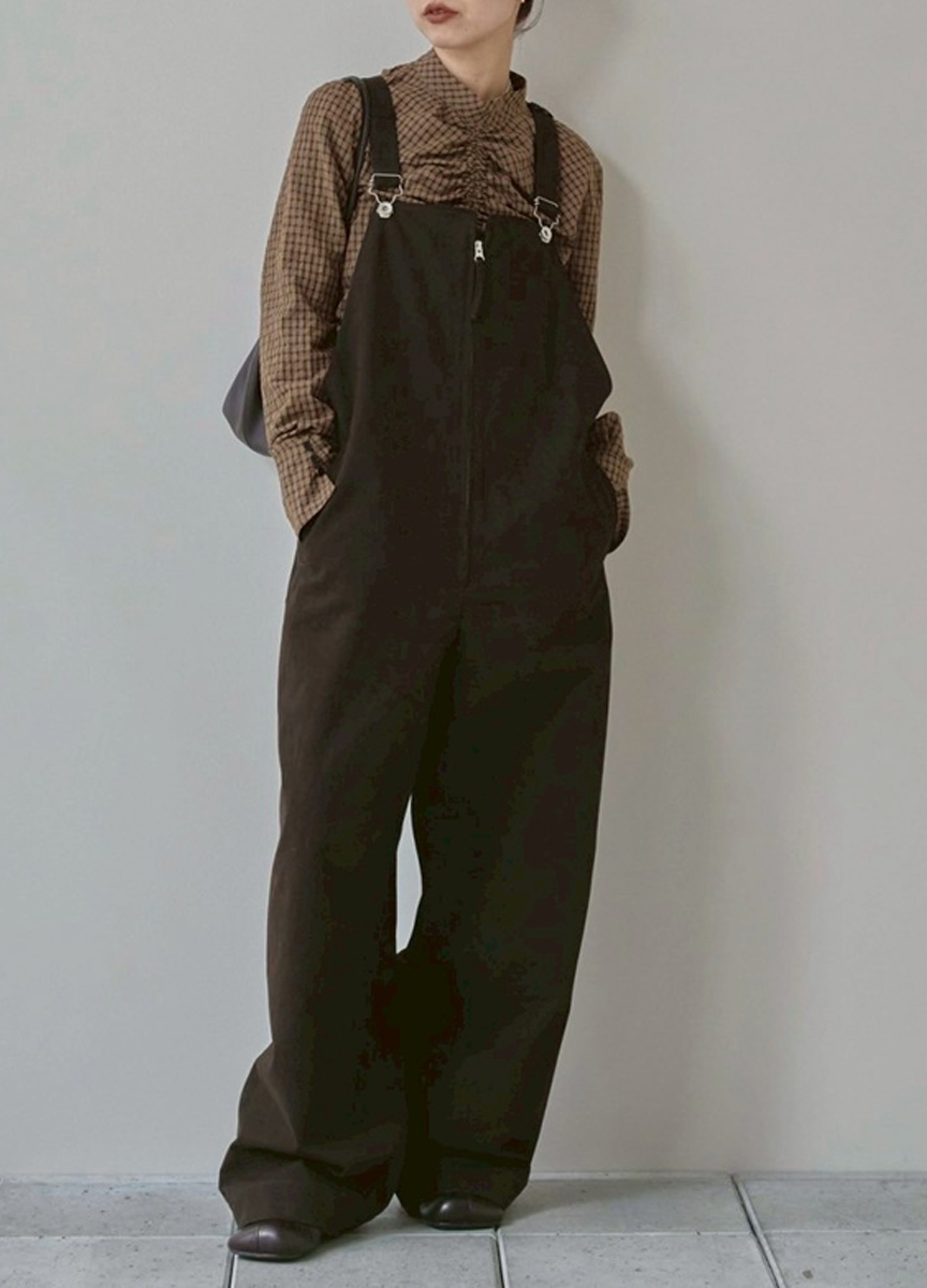 前拉鍊吊帶連身褲